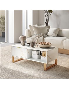 HOMCOM Elegant Marble Effect Storage Coffee Table - White 2