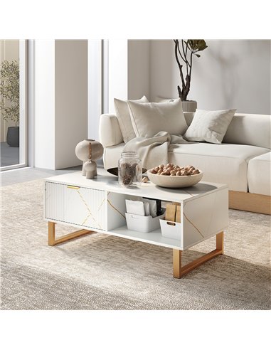 HOMCOM Elegant Marble Effect Storage Coffee Table - White