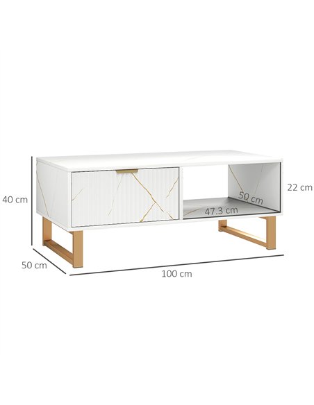 HOMCOM Elegant Marble Effect Storage Coffee Table - White - pic 151821 | FastDaddyshop