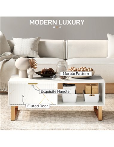 HOMCOM Elegant Marble Effect Storage Coffee Table - White