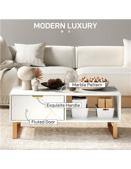 HOMCOM Elegant Marble Effect Storage Coffee Table - White - pic 151822 | FastDaddyshop