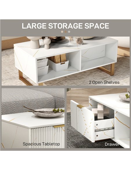 HOMCOM Elegant Marble Effect Storage Coffee Table - White - pic 151823 | FastDaddyshop