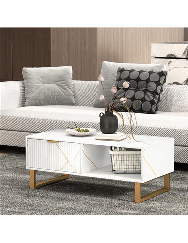 HOMCOM Elegant Marble Effect Storage Coffee Table - White