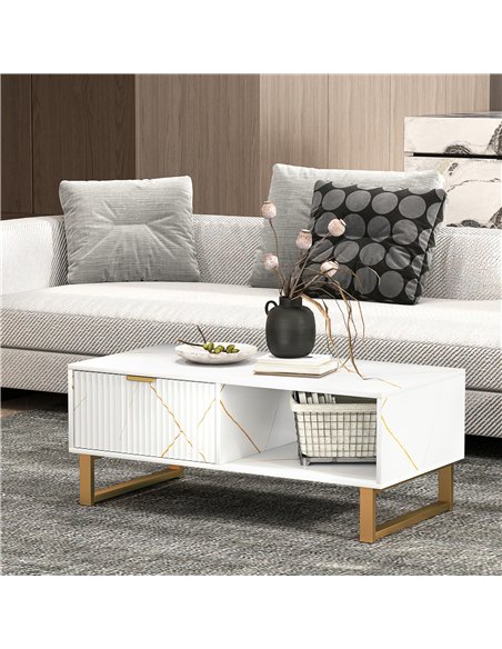 HOMCOM Elegant Marble Effect Storage Coffee Table - White - pic 151826 | FastDaddyshop