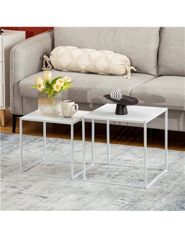 HOMCOM Square Nesting Coffee Table Set of 2, Modern Nest of Tables, Sofa Side Tables with Steel Frame for Living Room, Bedroom, 