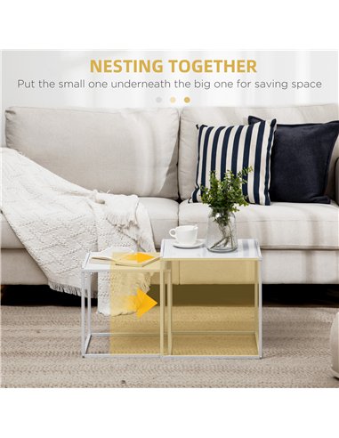 HOMCOM Square Nesting Coffee Table Set of 2, Modern Nest of Tables, Sofa Side Tables with Steel Frame for Living Room, Bedroom, 