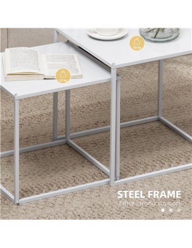 HOMCOM Square Nesting Coffee Table Set of 2, Modern Nest of Tables, Sofa Side Tables with Steel Frame for Living Room, Bedroom, 