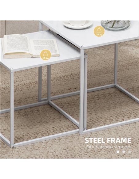 HOMCOM Square Nesting Coffee Table Set of 2, Modern Nest of Tables, Sofa Side Tables with Steel Frame for Living Room, Bedroom,  - pic 151833 | FastDaddyshop