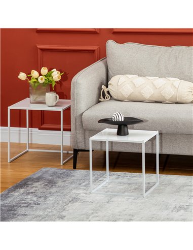 HOMCOM Square Nesting Coffee Table Set of 2, Modern Nest of Tables, Sofa Side Tables with Steel Frame for Living Room, Bedroom, 