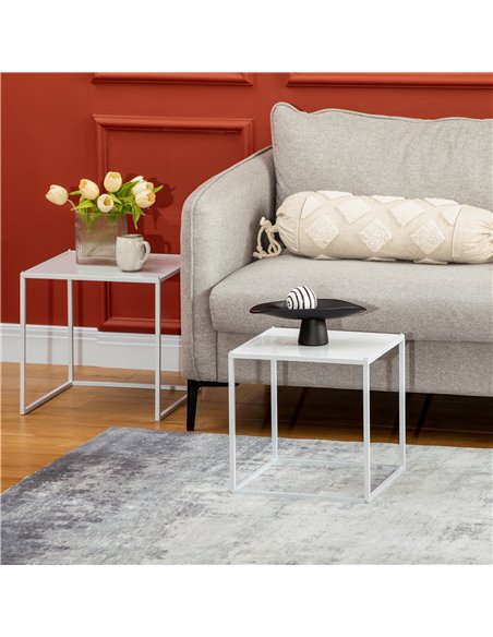 HOMCOM Square Nesting Coffee Table Set of 2, Modern Nest of Tables, Sofa Side Tables with Steel Frame for Living Room, Bedroom,  - pic 151834 | FastDaddyshop