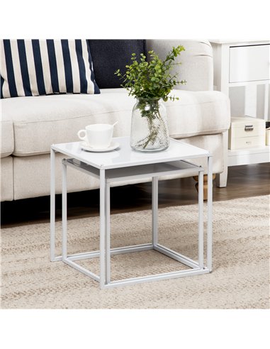 HOMCOM Square Nesting Coffee Table Set of 2, Modern Nest of Tables, Sofa Side Tables with Steel Frame for Living Room, Bedroom, 