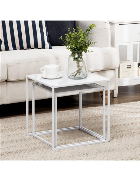 HOMCOM Square Nesting Coffee Table Set of 2, Modern Nest of Tables, Sofa Side Tables with Steel Frame for Living Room, Bedroom,  - pic 151835 | FastDaddyshop