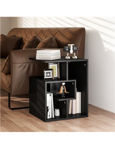 HOMCOM Side Table, 3 Tier End Table with Open Storage Shelves for Living Room, Bedroom, Black