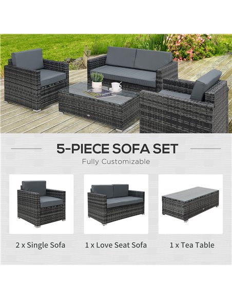 Outsunny 4 Pieces Wicker Steel Rattan Sofa Set Garden Chair Seat Furniture Patio Grey - pic 15184 | FastDaddyshop