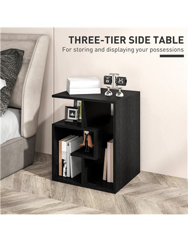 HOMCOM Side Table, 3 Tier End Table with Open Storage Shelves for Living Room, Bedroom, Black