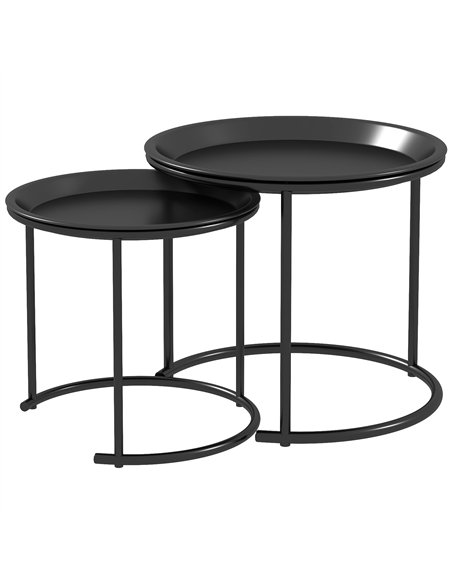 HOMCOM Nesting Tables Set of 2, Side End Table with Removable Tabletop Tray and Steel Frame for Living Room, Bedroom, White - pic 151846 | FastDaddyshop