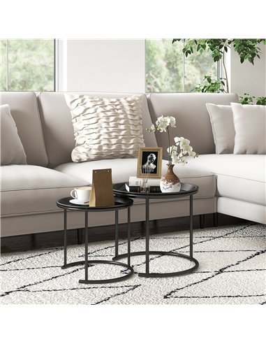HOMCOM Nesting Tables Set of 2, Side End Table with Removable Tabletop Tray and Steel Frame for Living Room, Bedroom, White