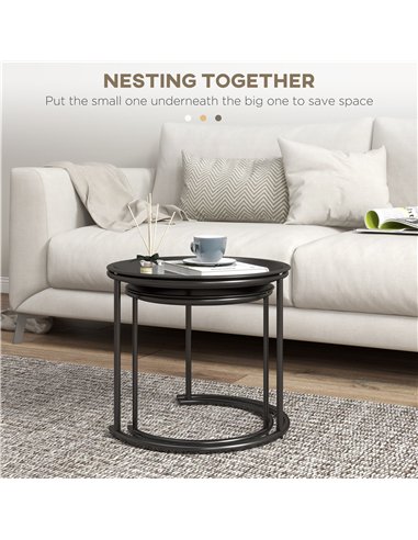HOMCOM Nesting Tables Set of 2, Side End Table with Removable Tabletop Tray and Steel Frame for Living Room, Bedroom, White