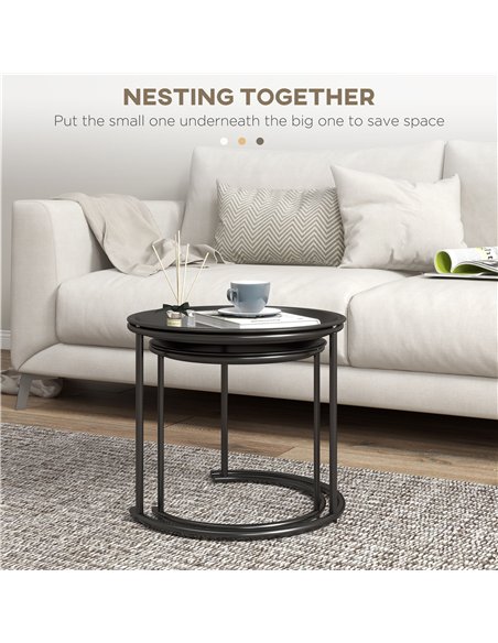 HOMCOM Nesting Tables Set of 2, Side End Table with Removable Tabletop Tray and Steel Frame for Living Room, Bedroom, White - pic 151849 | FastDaddyshop