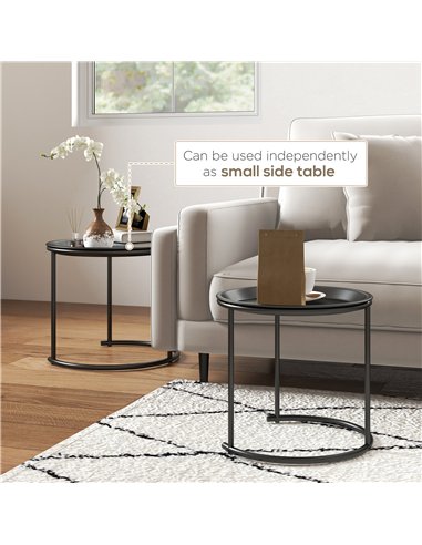 HOMCOM Nesting Tables Set of 2, Side End Table with Removable Tabletop Tray and Steel Frame for Living Room, Bedroom, White
