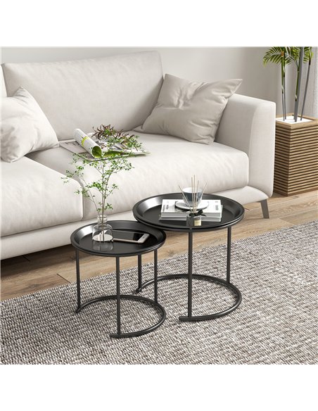 HOMCOM Nesting Tables Set of 2, Side End Table with Removable Tabletop Tray and Steel Frame for Living Room, Bedroom, White - pic 151852 | FastDaddyshop