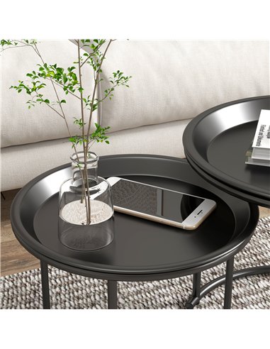 HOMCOM Nesting Tables Set of 2, Side End Table with Removable Tabletop Tray and Steel Frame for Living Room, Bedroom, White