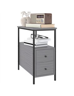 HOMCOM Side Table, Narrow Bedside Table with 2 Drawers and Storage Shelf, Industrial End Table with Metal Frame for Small Spaces
