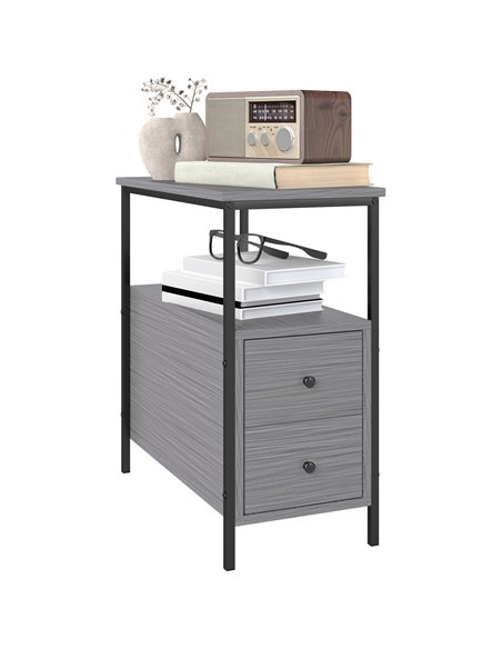 HOMCOM Side Table, Narrow Bedside Table with 2 Drawers and Storage Shelf, Industrial End Table with Metal Frame for Small Spaces - pic 151855 | FastDaddyshop