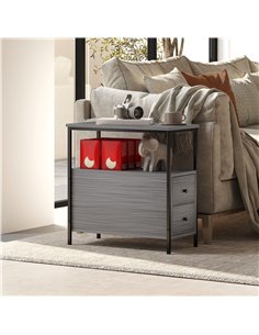 HOMCOM Side Table, Narrow Bedside Table with 2 Drawers and Storage Shelf, Industrial End Table with Metal Frame for Small Spaces 2