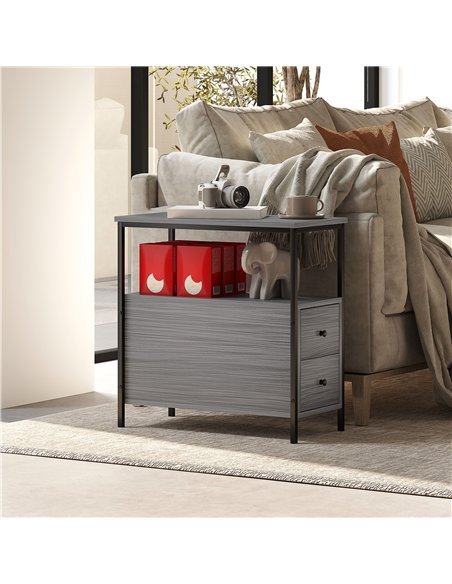 HOMCOM Side Table, Narrow Bedside Table with 2 Drawers and Storage Shelf, Industrial End Table with Metal Frame for Small Spaces - pic 151856 | FastDaddyshop