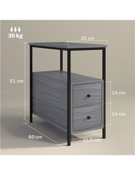 HOMCOM Side Table, Narrow Bedside Table with 2 Drawers and Storage Shelf, Industrial End Table with Metal Frame for Small Spaces - pic 151857 | FastDaddyshop