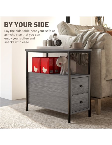 HOMCOM Side Table, Narrow Bedside Table with 2 Drawers and Storage Shelf, Industrial End Table with Metal Frame for Small Spaces - pic 151858 | FastDaddyshop