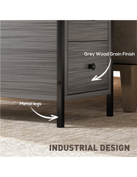 HOMCOM Side Table, Narrow Bedside Table with 2 Drawers and Storage Shelf, Industrial End Table with Metal Frame for Small Spaces - pic 151860 | FastDaddyshop