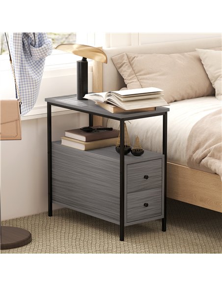 HOMCOM Side Table, Narrow Bedside Table with 2 Drawers and Storage Shelf, Industrial End Table with Metal Frame for Small Spaces - pic 151861 | FastDaddyshop