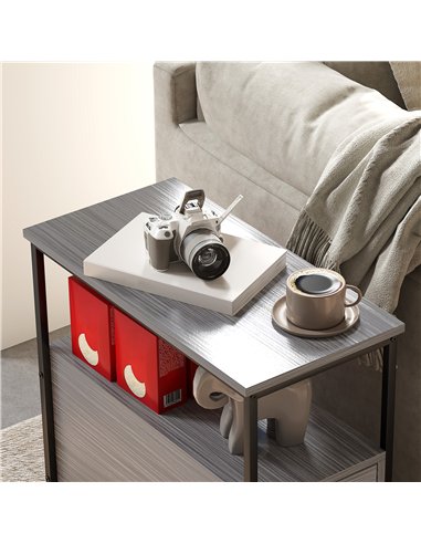 HOMCOM Side Table, Narrow Bedside Table with 2 Drawers and Storage Shelf, Industrial End Table with Metal Frame for Small Spaces