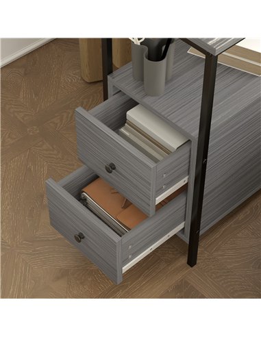 HOMCOM Side Table, Narrow Bedside Table with 2 Drawers and Storage Shelf, Industrial End Table with Metal Frame for Small Spaces