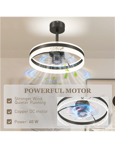 HOMCOM Ceiling Fan with LED Light and Remote - Black