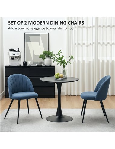 HOMCOM Velvet Dining Chairs Set of 2, Modern Upholstered Kitchen Chairs with Metal Legs, Shell Backrest and Padded Seat for Dini