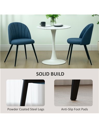 HOMCOM Velvet Dining Chairs Set of 2, Modern Upholstered Kitchen Chairs with Metal Legs, Shell Backrest and Padded Seat for Dini