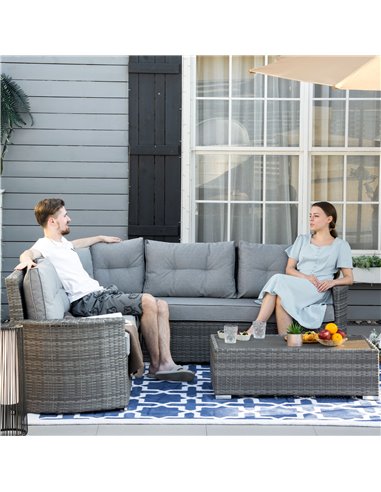 Outsunny 4 Pieces Outdoor PE Rattan Sofa Set with Padded Cushion, Mixed Grey