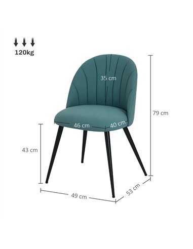 HOMCOM Velvet Dining Chairs Set of 2, Modern Upholstered Kitchen Chairs with Metal Legs, Shell Backrest and Padded Seat for Dini