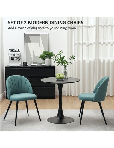 HOMCOM Velvet Dining Chairs Set of 2, Modern Upholstered Kitchen Chairs with Metal Legs, Shell Backrest and Padded Seat for Dini