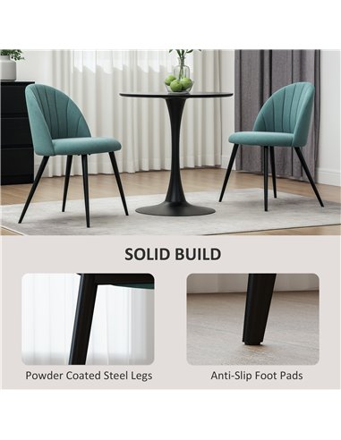 HOMCOM Velvet Dining Chairs Set of 2, Modern Upholstered Kitchen Chairs with Metal Legs, Shell Backrest and Padded Seat for Dini