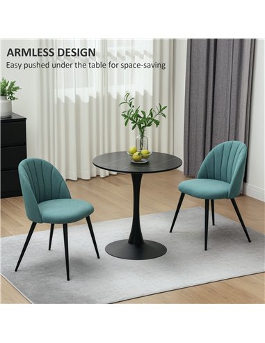 HOMCOM Velvet Dining Chairs Set of 2, Modern Upholstered Kitchen Chairs with Metal Legs, Shell Backrest and Padded Seat for Dini