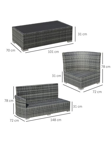 Outsunny 4 Pieces Outdoor PE Rattan Sofa Set with Padded Cushion, Mixed Grey