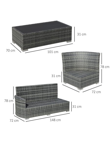 Outsunny 4 Pieces Outdoor PE Rattan Sofa Set with Padded Cushion, Mixed Grey - pic 15190 | FastDaddyshop