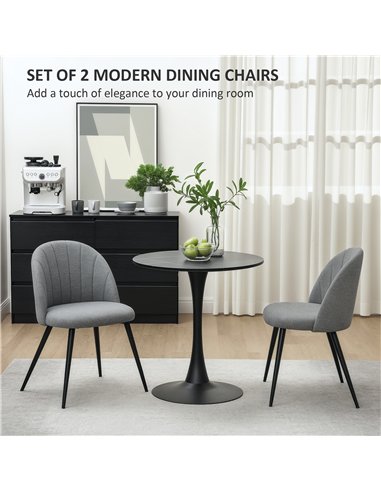HOMCOM Velvet Dining Chairs Set of 2, Modern Upholstered Kitchen Chairs with Metal Legs, Shell Backrest and Padded Seat for Dini