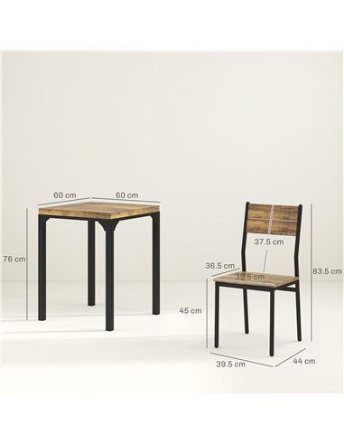 HOMCOM Three-Piece Minimal and Compact Dining Set, Rustic Brown