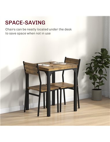 HOMCOM Three-Piece Minimal and Compact Dining Set, Rustic Brown