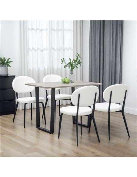 HOMCOM Boucle Dining Chairs Set of 4, Modern Upholstered Sherpa Kitchen Chairs with Backrest, Metal Legs and Padded Seat for Din - pic 151919 | FastDaddyshop